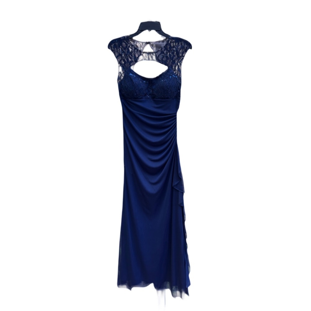 Women's B&A by Betsy & Adam Ruched Cutout Navy Blue Long Dress Formal 8 - Picture 3 of 6